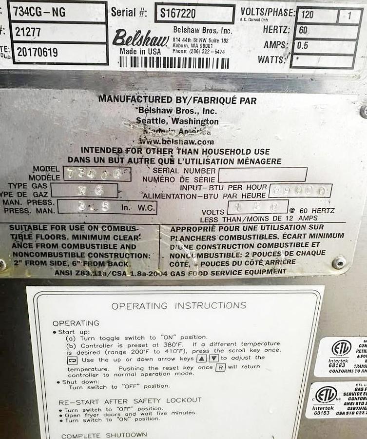 Used Belshaw 734-NG Donut Fryer 