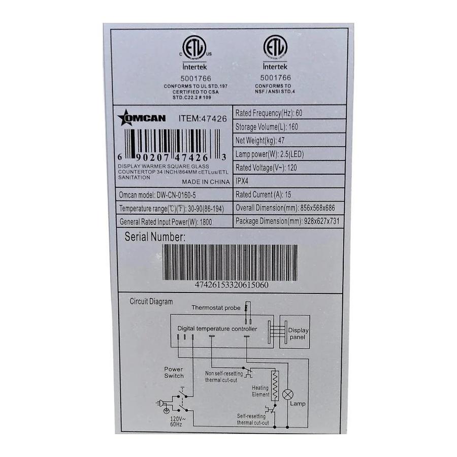 Used Omcan DW-CN-0160-5 Display Warmer - Square Case