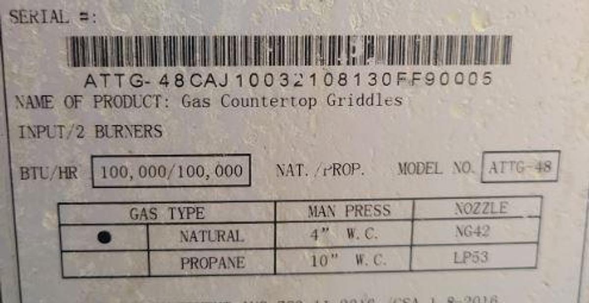 Used tosa ATTG-48" Thermostatic Griddle - WARRANTY