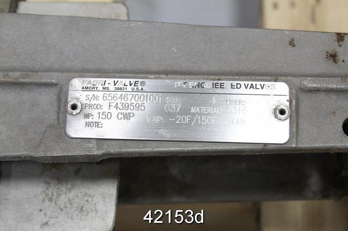 Used Fabri-Valve 4" Hand Operated Knife Gate Valve #42153