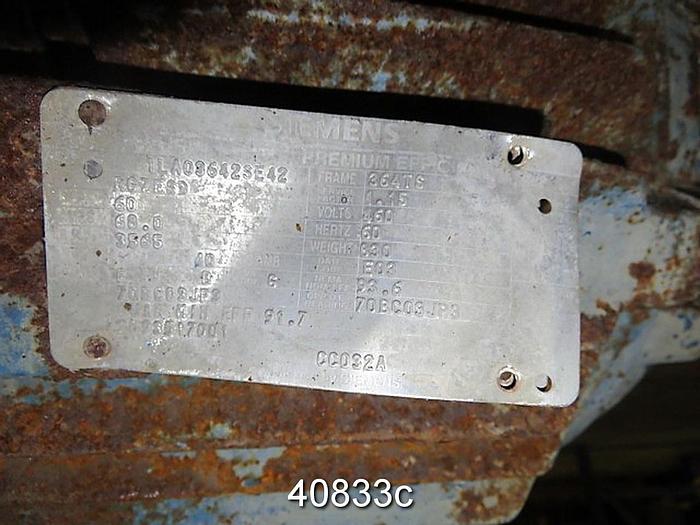 Used Siemens A/C Motor, 40 Hp, 3555 Rpm, 460 Volts #40833