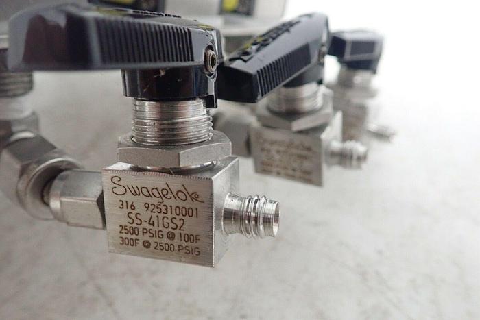Used Lot of 3 Dwyer Flow Meters with 3 Swagelok Stainless Steel Ball Valves SS-41GS2