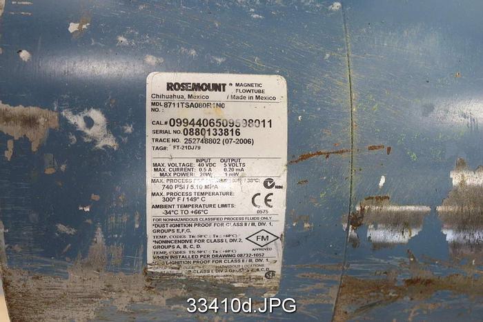 Used Rosemount 8711TSA080R1NO 8" Magnetic Flow Tube #33410