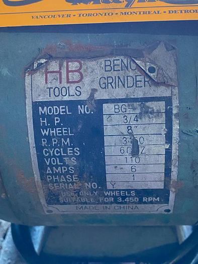Used HB TOOLS DOUBLE END PEDESTAL GRINDER