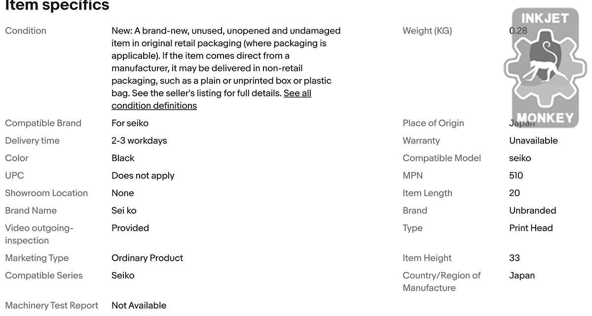 Seiko 510 Seiko SPT 35pl printhead - IRH1513D-3322