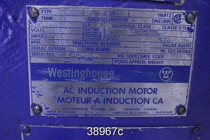 Used Westinghouse HS 500 Hp Ac Induction Motor, 2300 Volts, 710 Rpm #38967