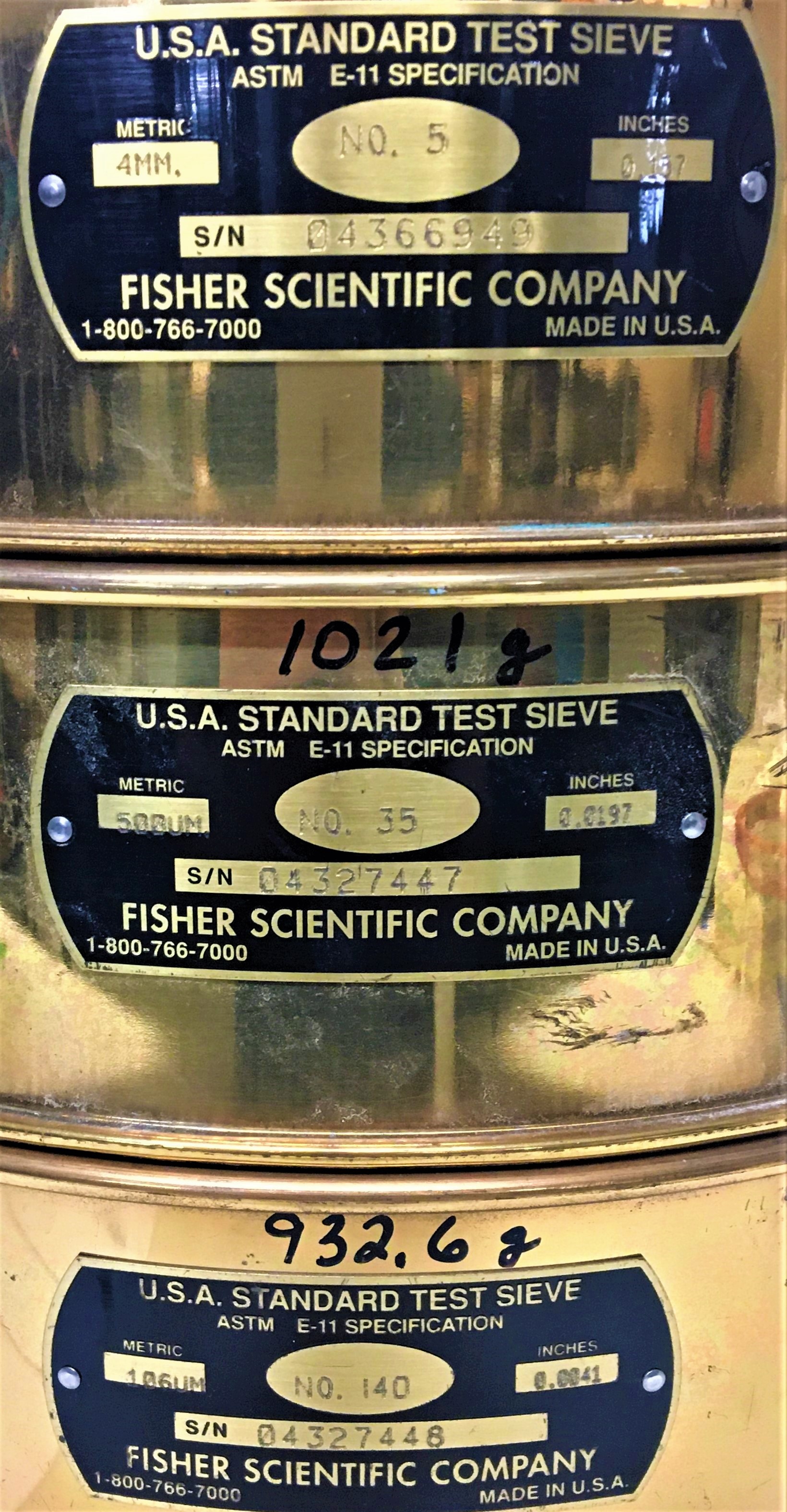 Used Fisher 12" Brass US-Std Sieve Kit