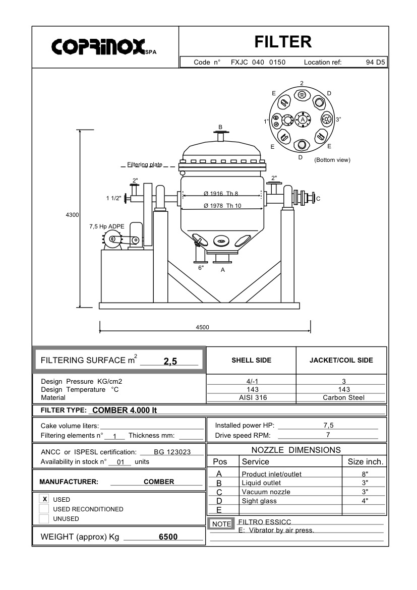 Usato Filtro essiccatore COMBER 2,5 m2