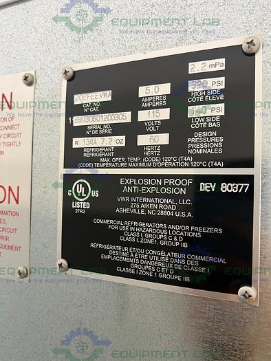 Used VWR 20EFEEVWA Explosion-Proof Laboratory Freezer -12°C to -20°C, 20.9 cu. ft.