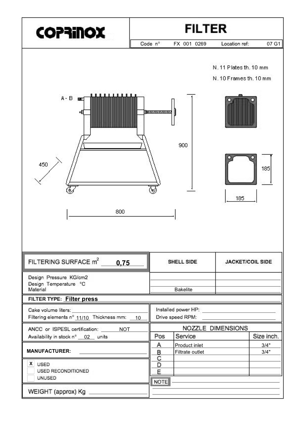 Usato Filtro pressa con piastre in resina