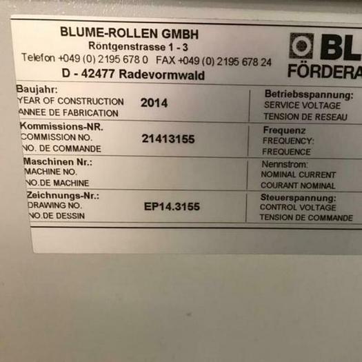 Gebraucht BLUME Förderanlage Blume /Fördertechnik/ Rollenbahn/ Förderrollen