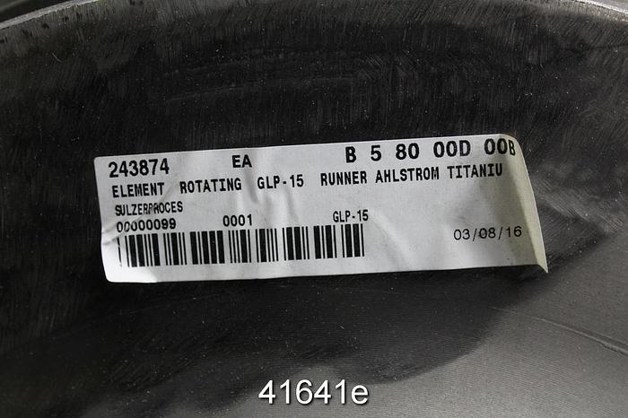 Used Sulzer GLP-15 Pump Power End, Titanium 5-Vane Impeller, 15 1/8" Impeller #41641