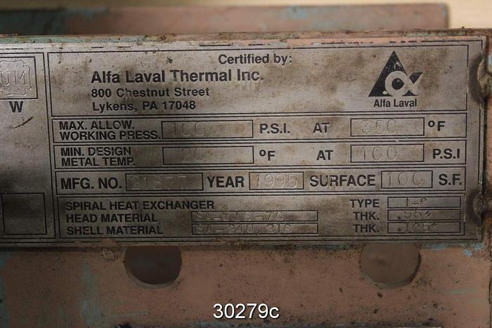 Used Alpha Laval 1-C Spiral Heat Exchanger #30279