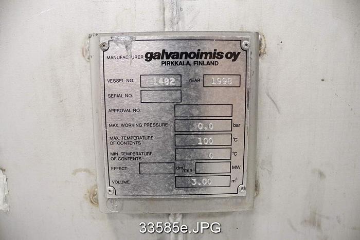 Used Galvanoimis OY Tank, Stainless Steel, 60" Diameter, 59" Height #33585