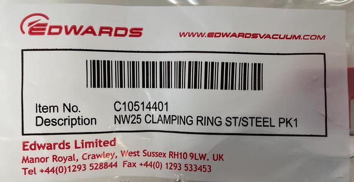 Lot of 2- Edwards C10514401 NW25 Stainless Steel Clamping Ring