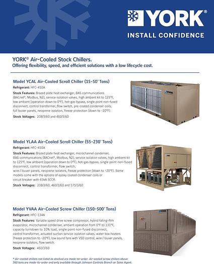 2024 YORK 30 ton Air Cooled Chiller 208V YCAL-0033EE17 R410a