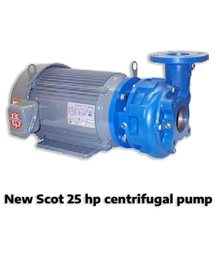 New Scot 25 hp centrifugal pump, Model 56F, TEFC motor, 425 gpm @ 65 psi, 3” Connections