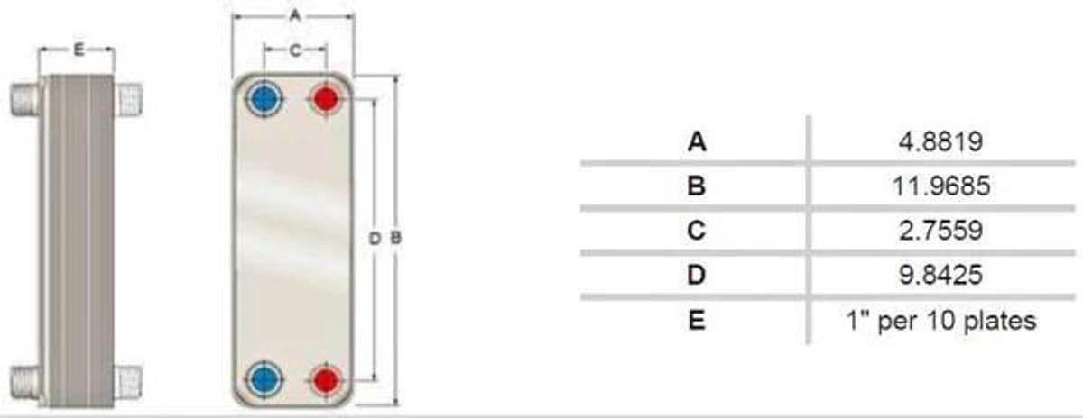 Brazed Plate Heat Exchanger, 10 Plate 5x12