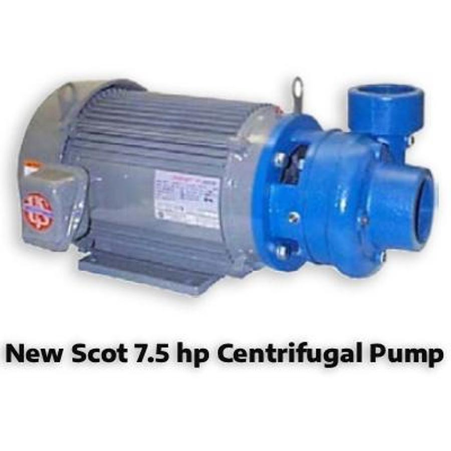 New Scot 7.5 hp centrifugal pump, Model 17, TEFC motor, 220 gpm @ 41 psi, 3” Connections