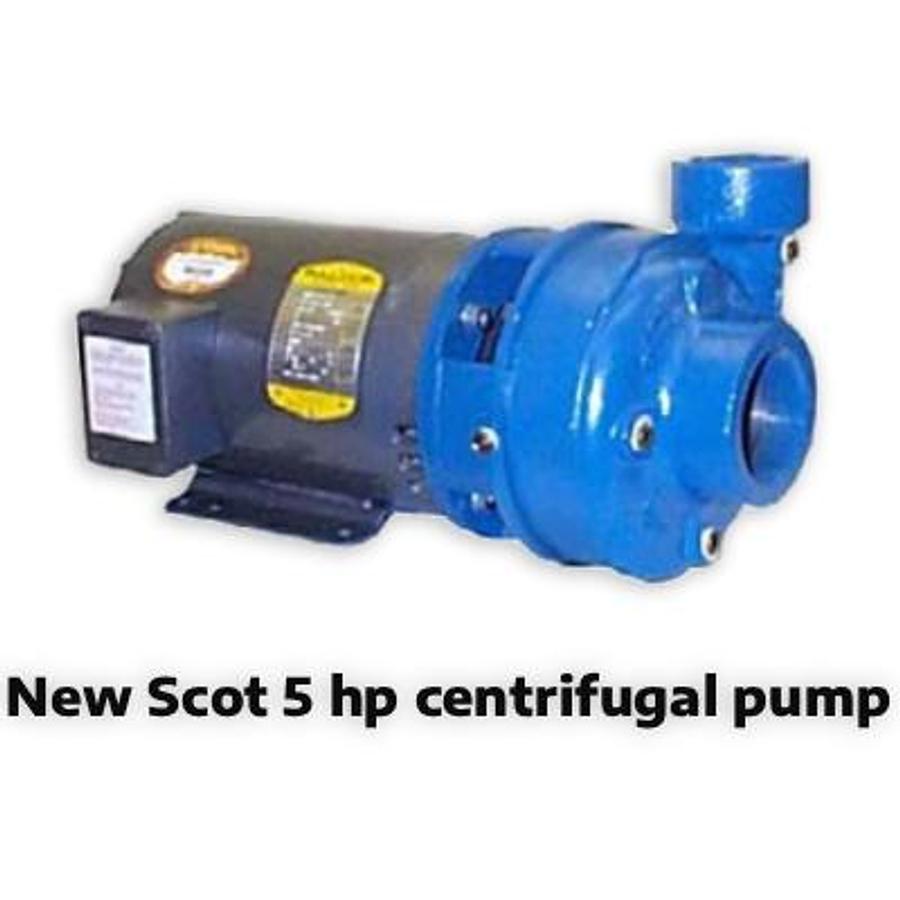 New Scot 5 hp centrifugal pump, Model 15, TEFC motor, 135 gpm @ 37 psi, 2” Connections