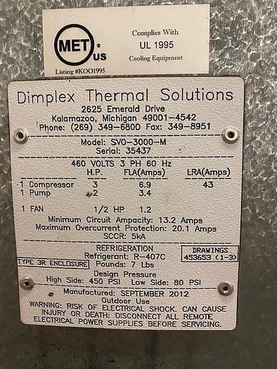 Used 2012 3 ton Koolant Koolers Air Cooled Chiller - OUTDOOR rated, 460V run & tested