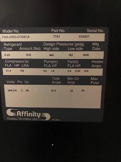 Used Affinity 5 ton Packaged Indoor Process Chiller 208/230V - R22 Pristine Lab Machine