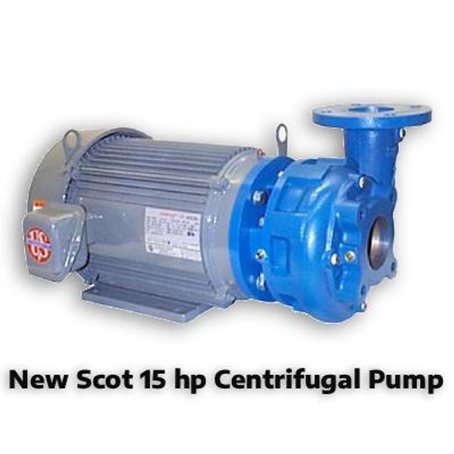 New Scot 15 hp Centrifugal Pump, Model 56F, TEFC Motor, 280 gpm @ 52 psi, 3” Connections