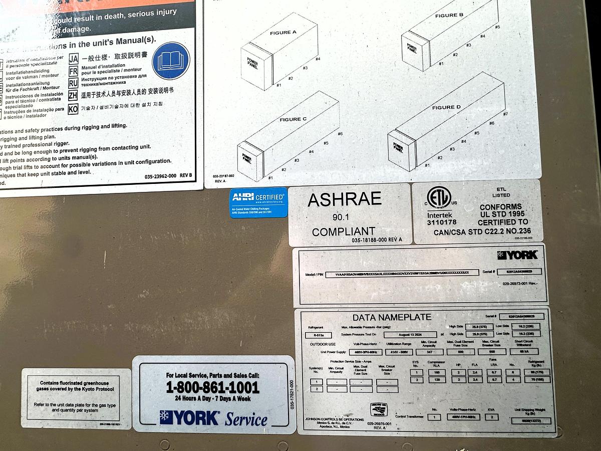 Used 2024 York / Johnson Controls YVAA-0183 Screw Chiller – VERY LOW HOURS