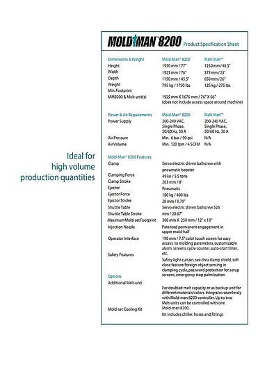 Used Qty (3) Moldman Low Pressure Molding Machines (1) 8200 & (2) 8000's.  TESTED