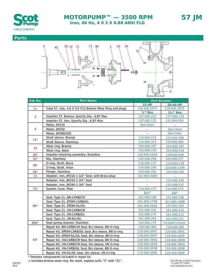 New Scot 25 hp centrifugal pump, Model 57F, TEFC motor, 675 gpm @ 48 psi, 4" in / 3" out
