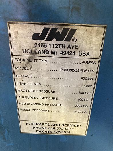 Used 50 CU. FT. JWI FILTER PRESS - 1200 MM (#9917)