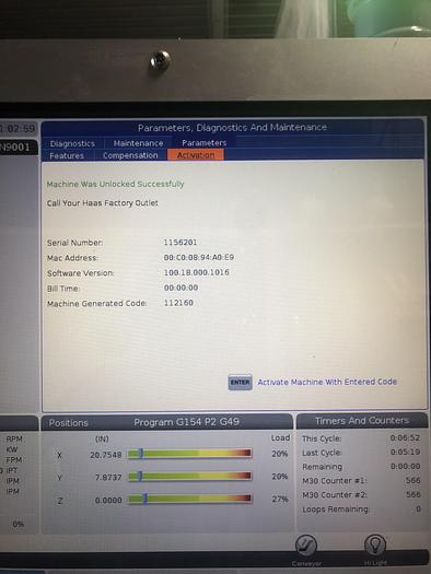 Used 2018 HAAS VF-2 4-Axis CNC Vertical Machining Center