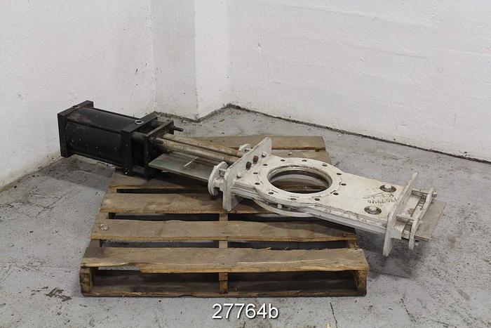 Used 10" Air Operated Knife Gate Through-Port Valve, Parker 8" Air Cylinder, Stainless Steel Body And Gate. #27764