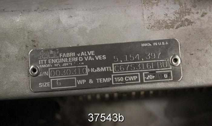 Used Fabri 6" Hand Operated Knife Gate Valve, C67S316FBU #37543