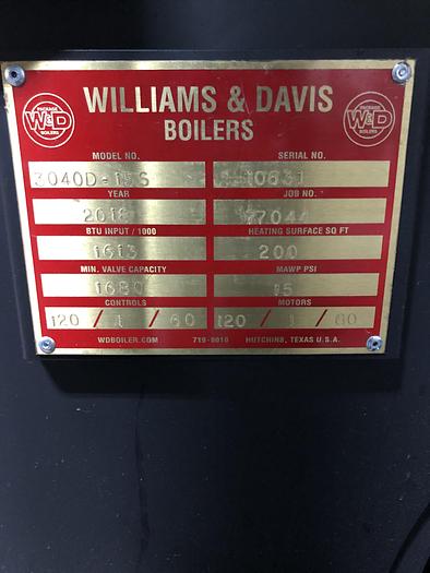 Used Used Williams and Davis approximately 40 HP low pressure Boiler