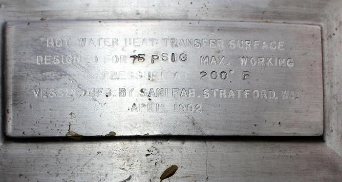 Used 650 GALLON SANI FAB PROCESSOR - S/S - 75 PSI JACKET