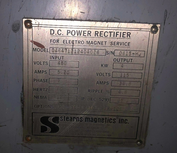 Used STEARNS MAGNETICS  CROSS BELT MAGNET