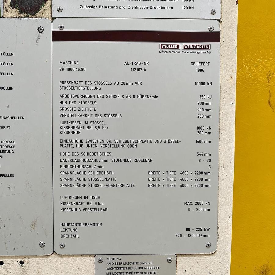 Usato x5 WEINGARTEN 1000 Ton Link Drive Press – 4600 x 2200 mm - EX BMW