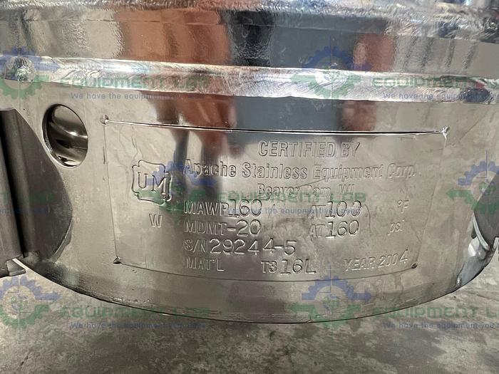 Used Apache Stainless Equipment  40 Liter Stainless Steel Pressure Vessel 160PSI