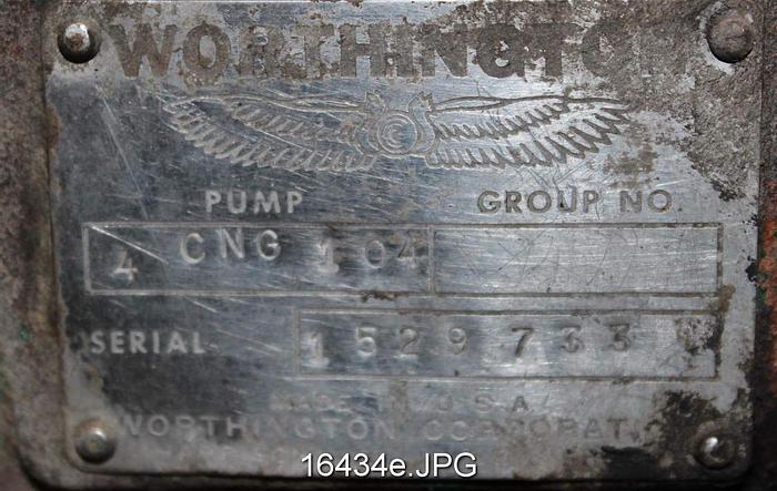 Used Worthington 4CNG104 Pump, 4 X 6 X 10.4", Alloy 20 Casing, Stainless Steel Trim, Packing #16434