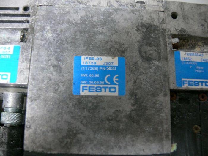 Used Festo Pneumatic Solenoid Manifold 18980 + VIGE-03-FB-8 (x3) & WIGM-03-4.0 (x5)