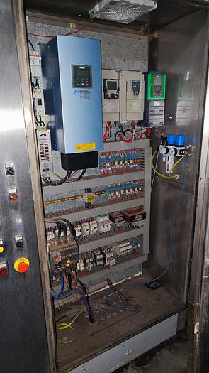Electrical control panel of used MCS Multiflow dyeing machine, providing precise automation for textile dyeing, 2003 model, available for sale