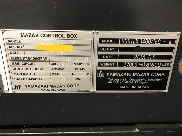 Used 2013 MAZAK Vortex 1400 / 160-II 5 Axis CNC Vertical Machining Center