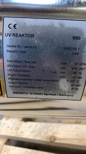Used 2008 Wedeco B80 UV system