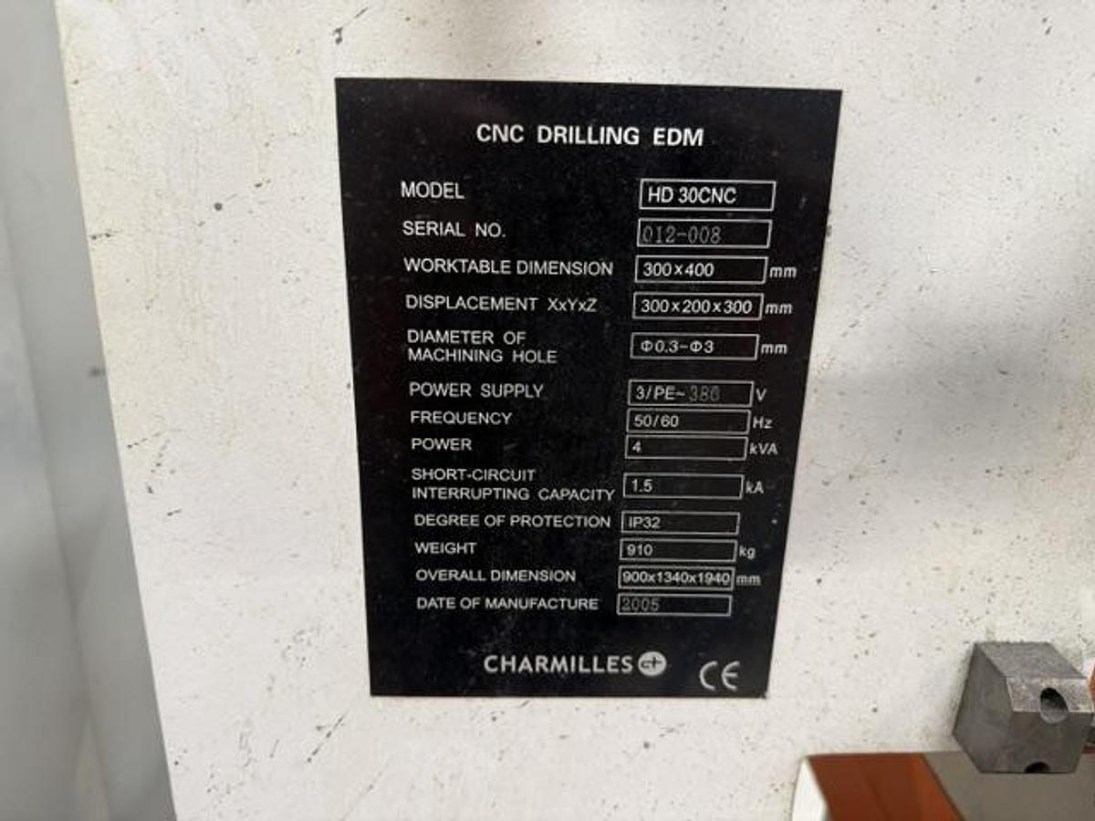 Used 2005 Charmilles HD 30CNC CNC Start Hole Drilling EDM Machine 