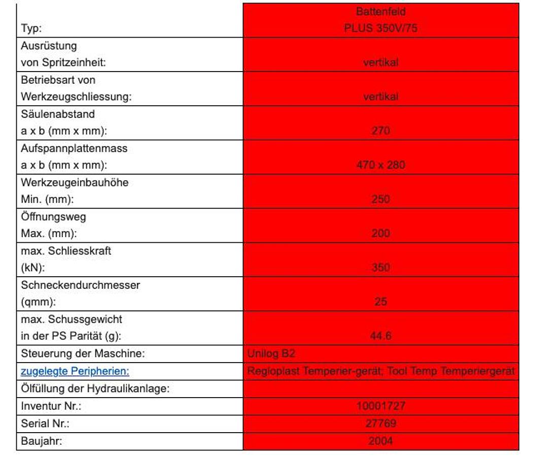 Used 2004 Battenfeld PLUS 350V/75