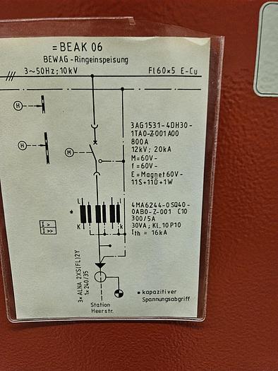 Used 1993 Siemens 88J20  10 kV Switchgear