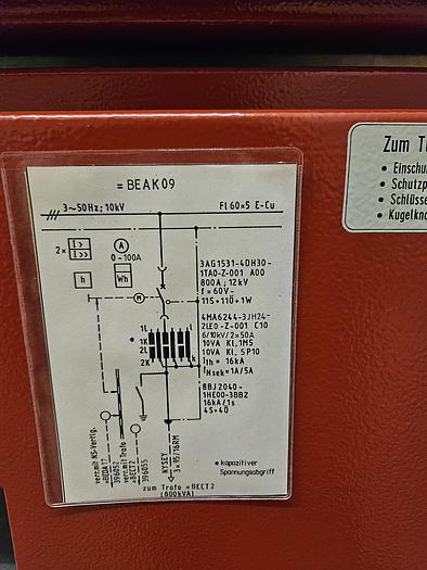 Used 1993 Siemens 88J20  10 kV Switchgear