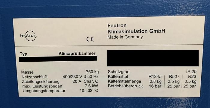 Used 2002 Feutron Climate testing chamber KPK 600