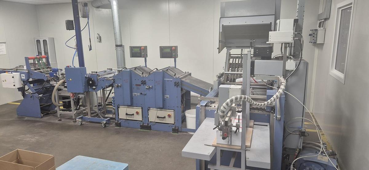 Used Complete Booklet Production Line for Sale - MBO Folding Machine, Bograma Punching Unit and Herzog+Heymann Delivery